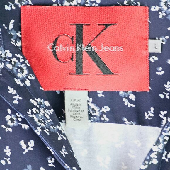 CK Calvin Klein Collared Floral Short Button Front Casual Dress, Sz L - Picture 7 of 7